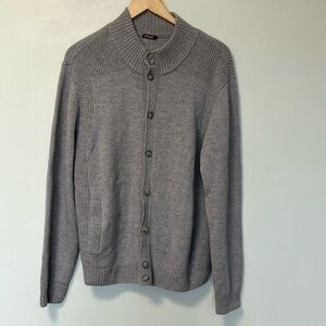 NWOT J. McLaughlin Gray Cardigan Sweater 100% merino wool with Mock Neck